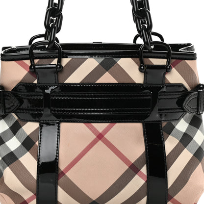Burberry Patent Trim Nova Check Tote Black 8 of 13
