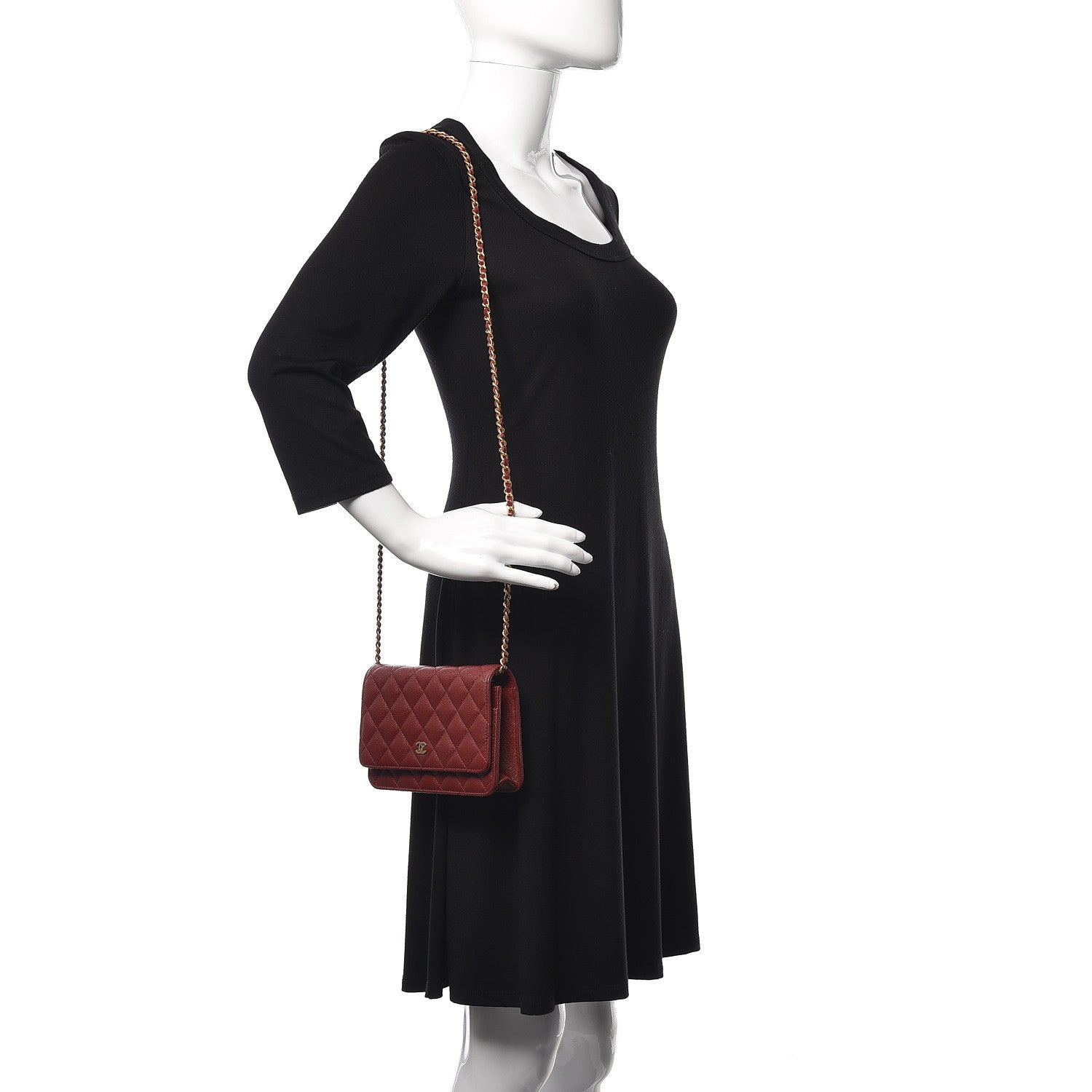 Chanel Metallic Caviar Quilted Wallet On Chain WOC Red 2 of 13