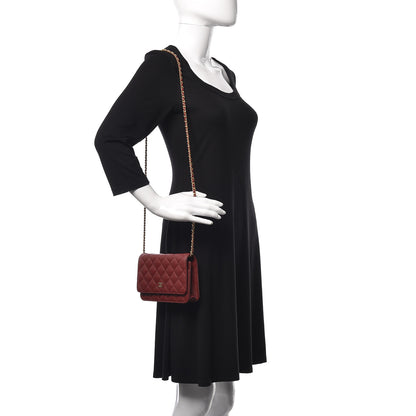 Chanel Metallic Caviar Quilted Wallet On Chain WOC Red 2 of 13