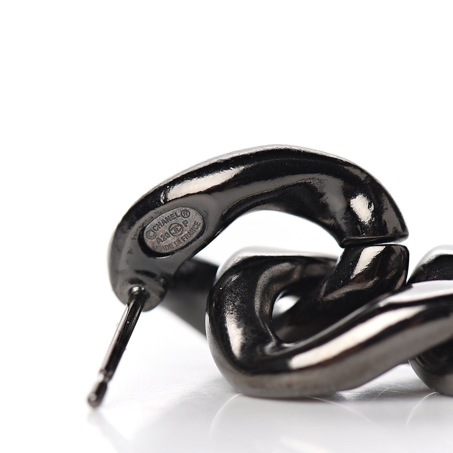 Metal CC Pick Drop Earrings Ruthenium