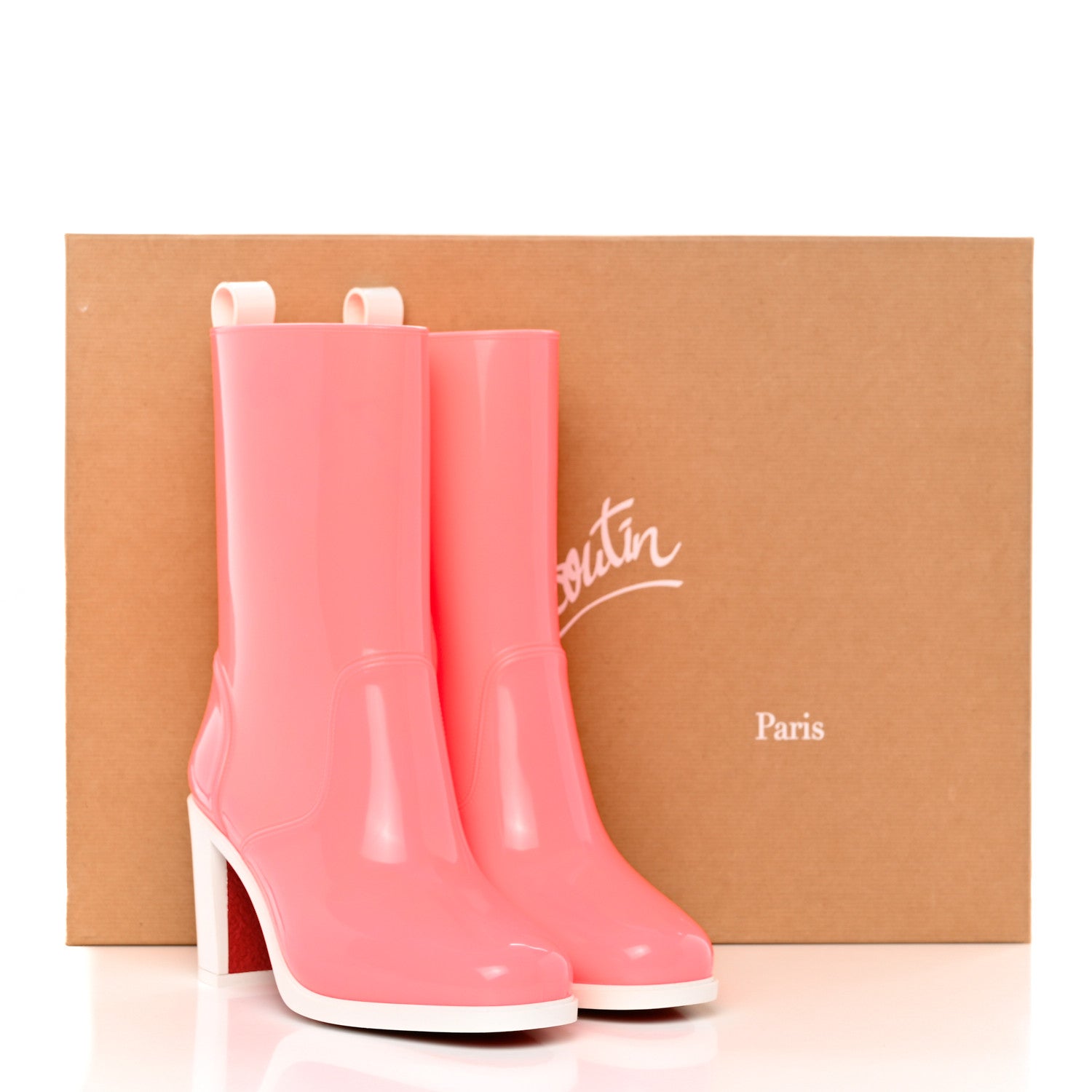 Christian Louboutin PVC Loubirain 70MM Rain Boots 37 Bubble Gum 9 of 9