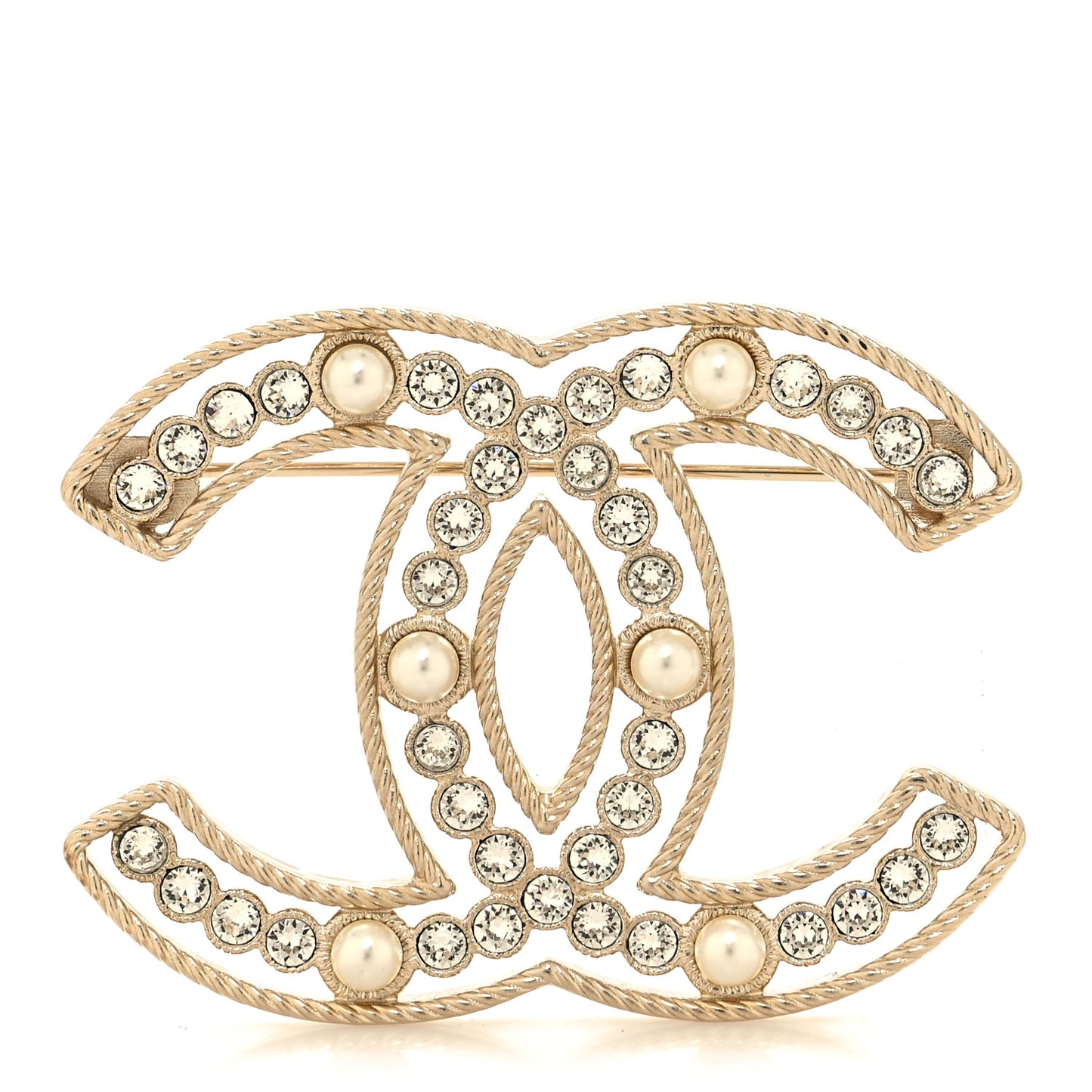 Pearl Crystal Sparkling Pearls CC Brooch Gold
