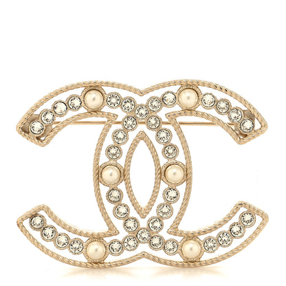 Chanel Pearl Crystal Sparkling Pearls CC Brooch Gold 1 of 3