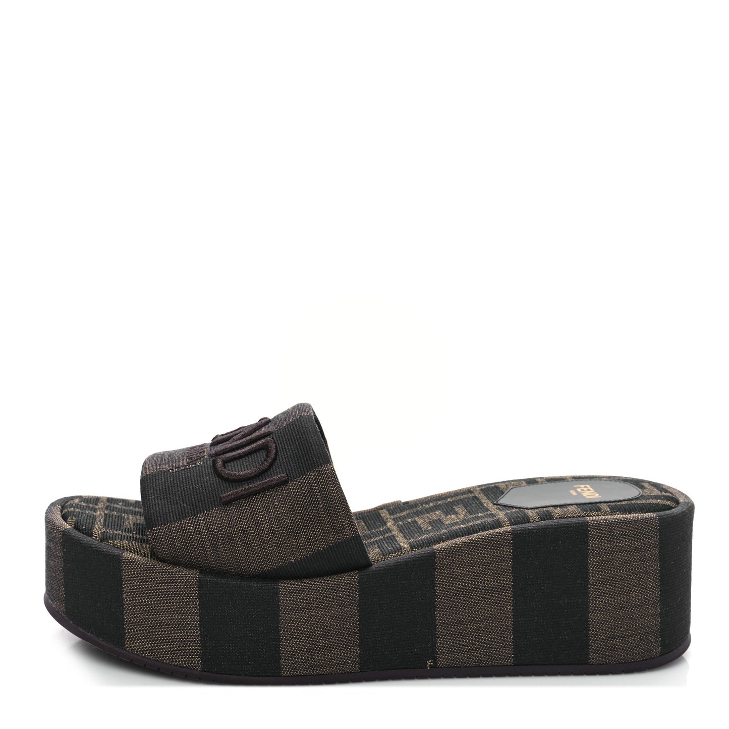 Jacquard Womens FF Sunshine Flatform Slide Sandals 38 Tabacco Black
