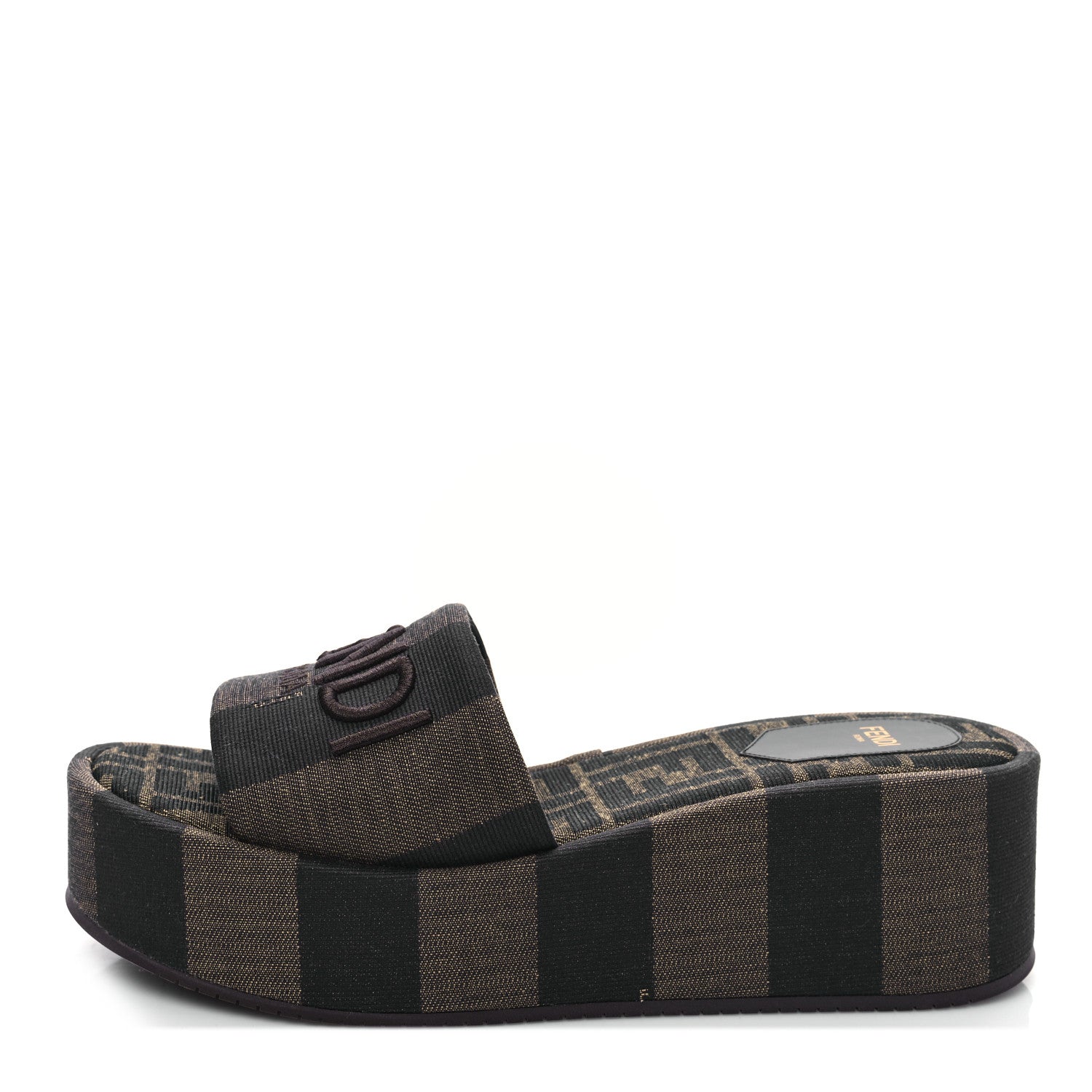 Fendi Jacquard Womens FF Sunshine Flatform Slide Sandals 38 Tabacco Black 1 of 10