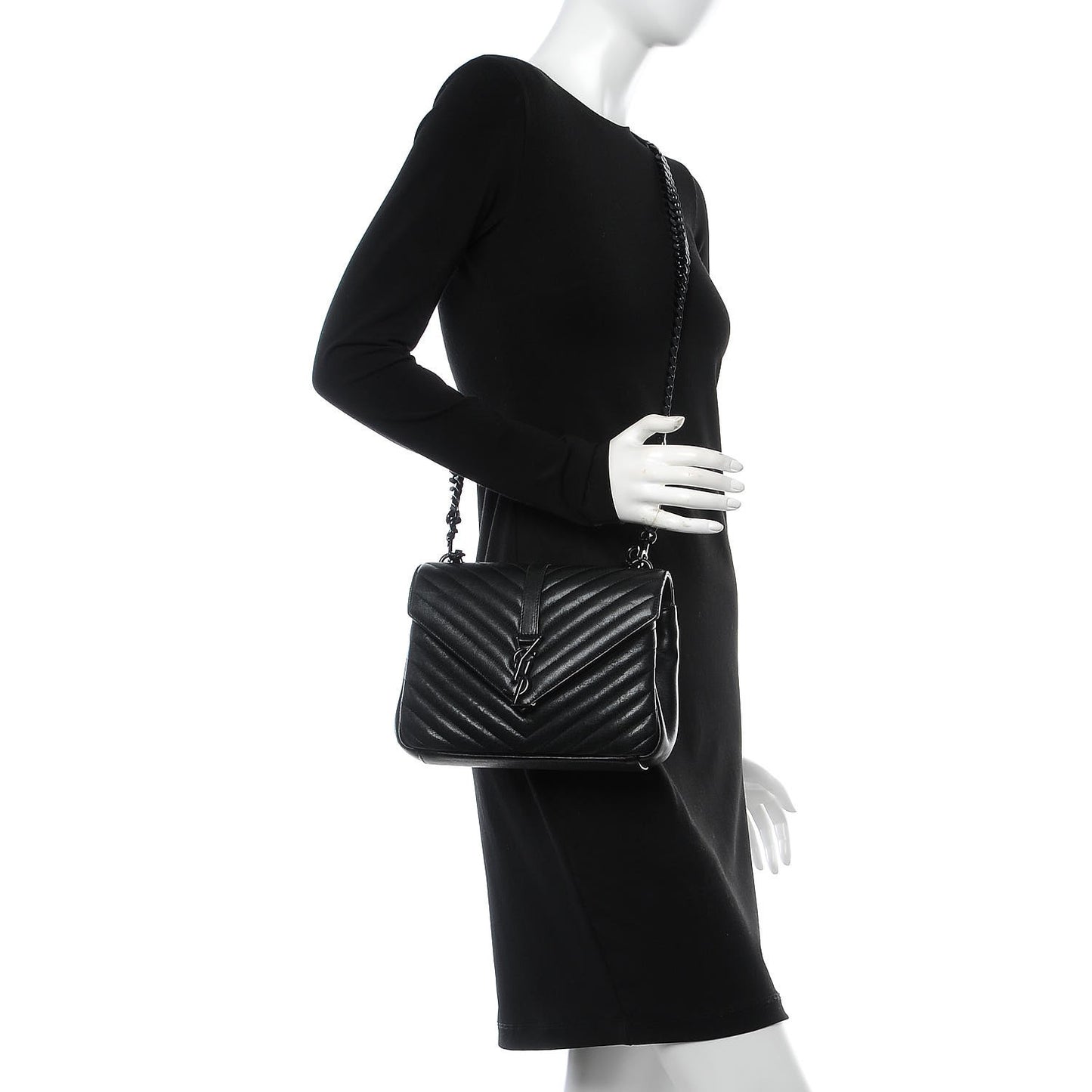 Sheepskin Matelasse Chevron Monogram Medium College Bag Black