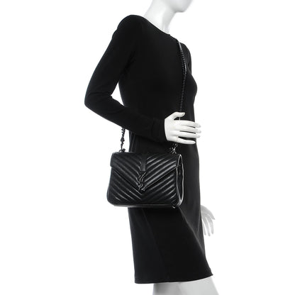 Saint Laurent Sheepskin Matelasse Chevron Monogram Medium College Bag Black 2 of 13