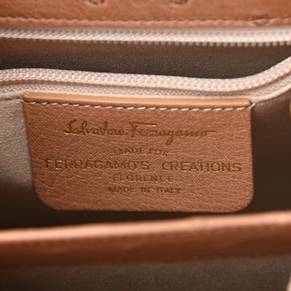 Salvatore Ferragamo Ostrich Iconic Small Top Handle Bag Camel 6 of 10