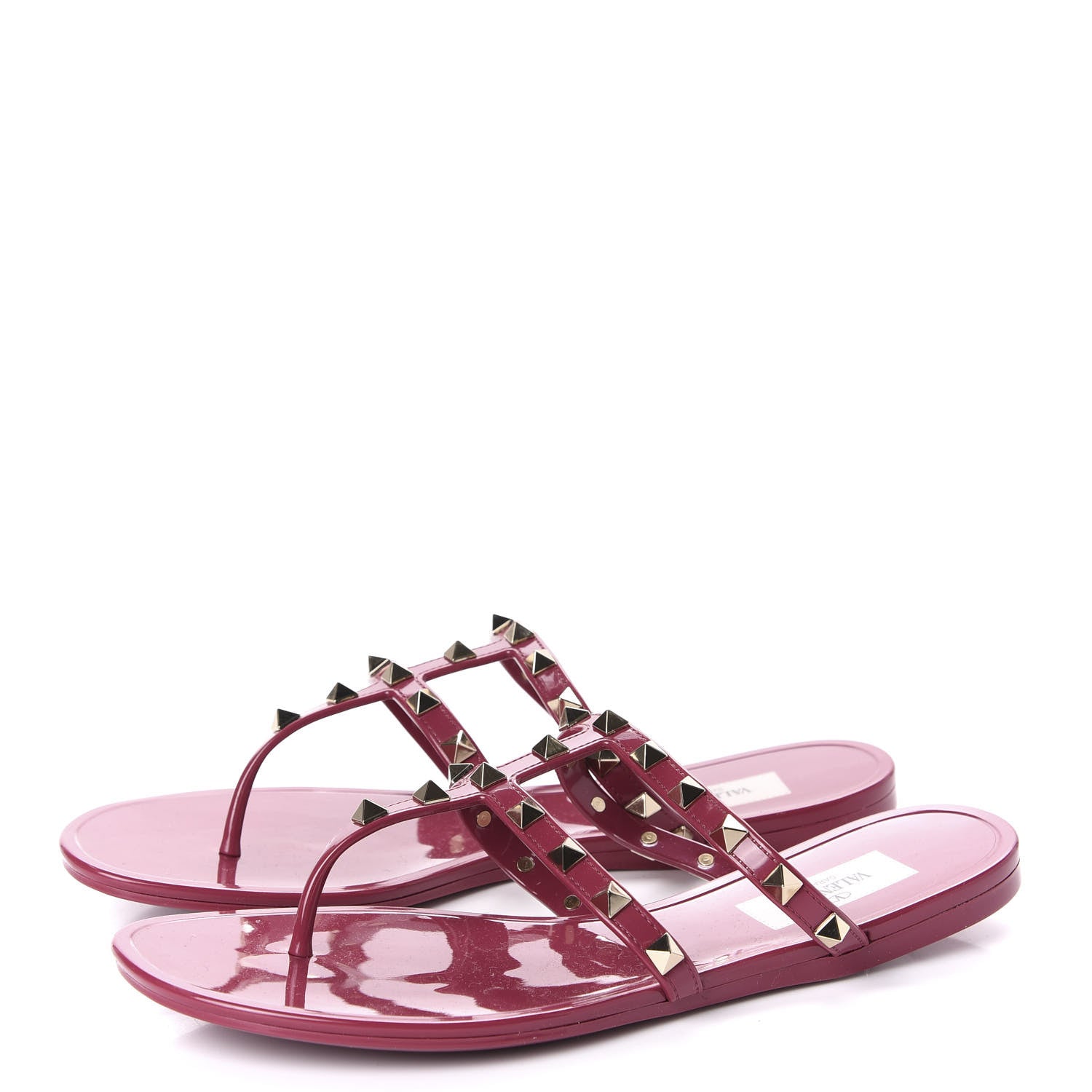 Valentino Garavani PVC Jelly Rockstud Caged Flat Thong Sandals 38 Deep Cyclamin 3 of 8