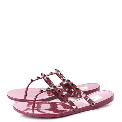 Valentino Garavani PVC Jelly Rockstud Caged Flat Thong Sandals 38 Deep Cyclamin 3 of 8