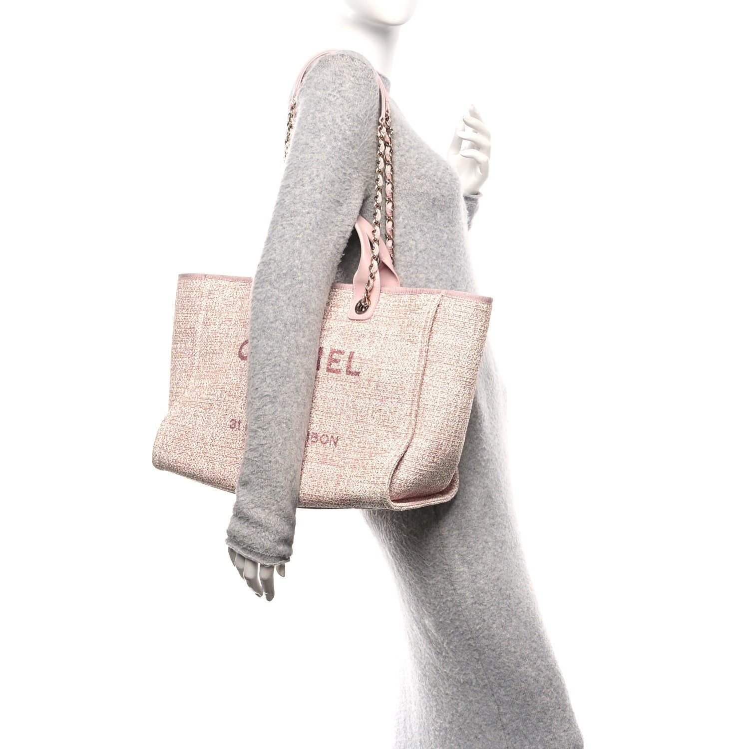 Chanel Lurex Boucle Deauville Medium Tote Pink 2 of 10