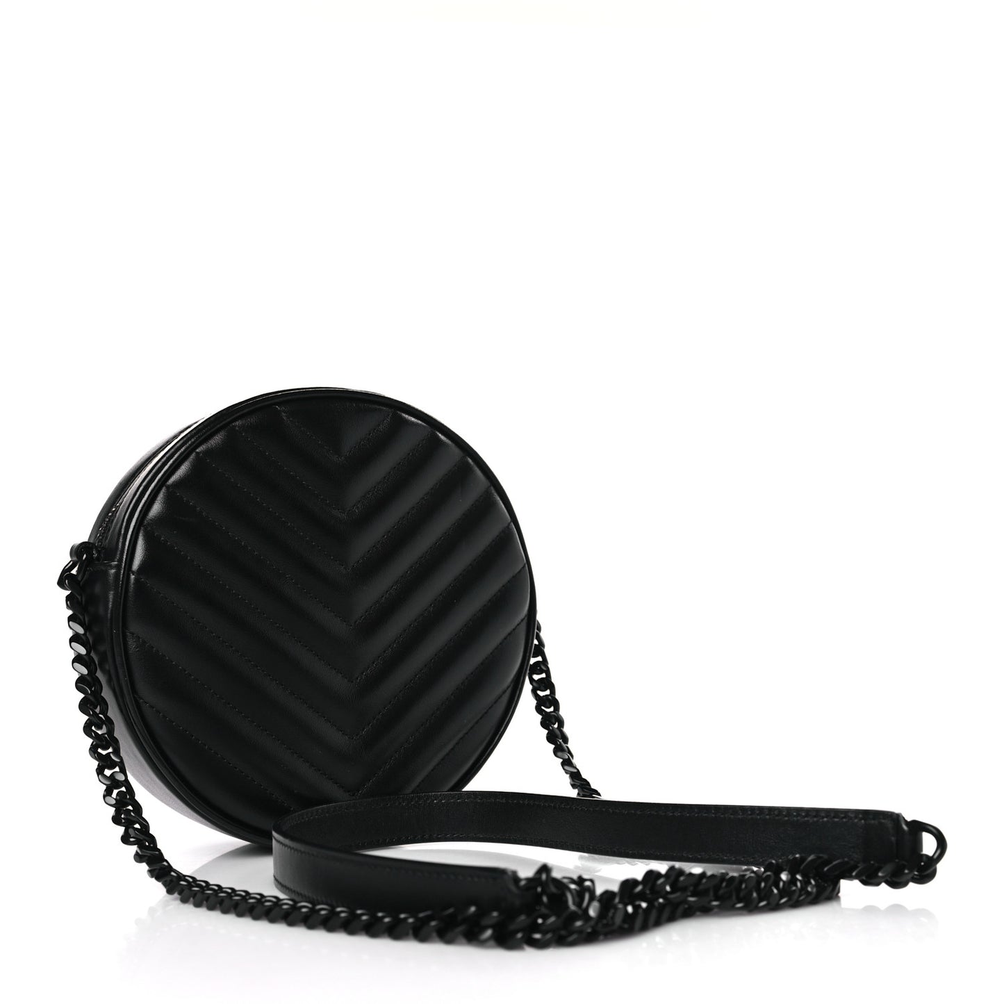 Calfskin Matelasse Chevron Round Vinyle Camera Bag Black