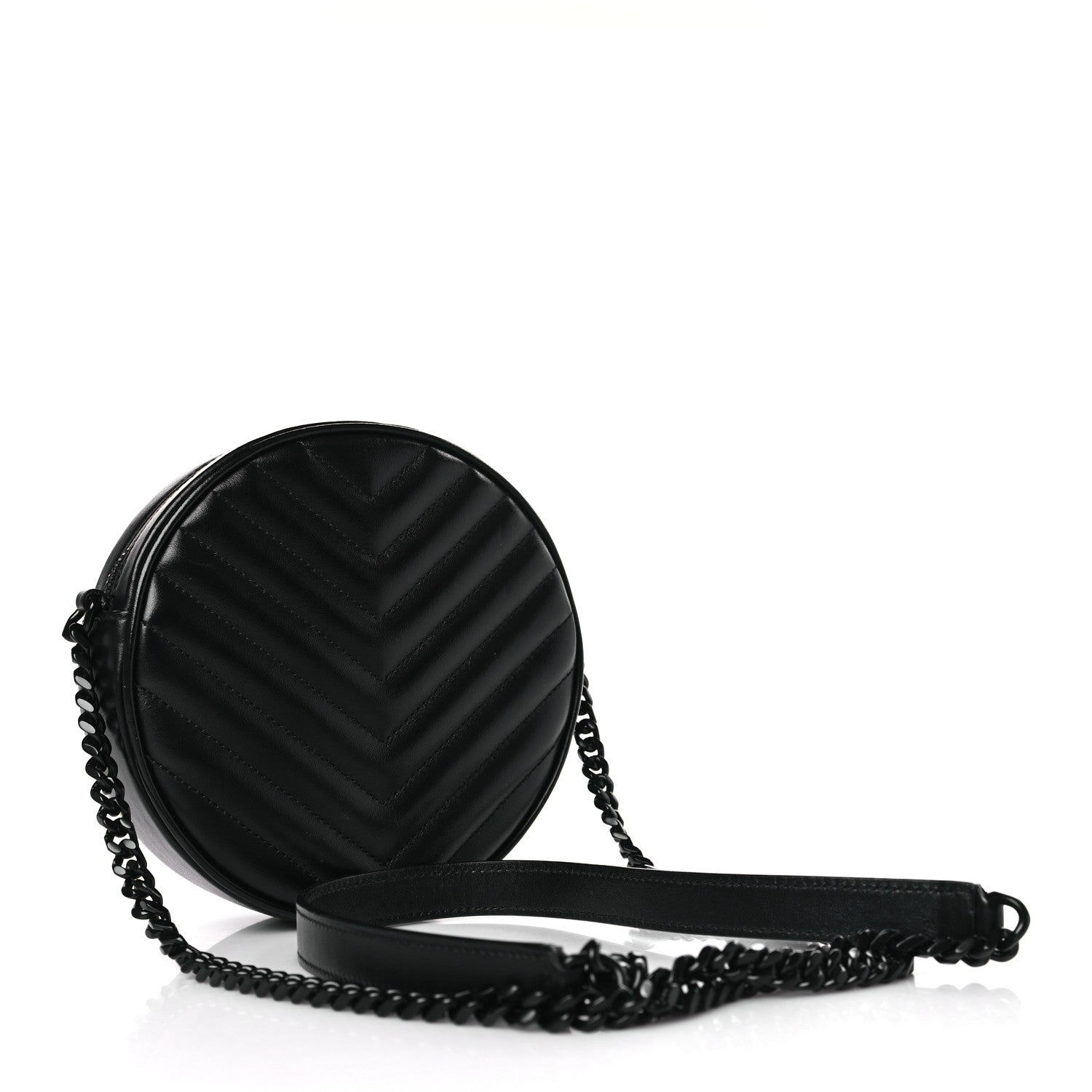 Saint Laurent Calfskin Matelasse Chevron Round Vinyle Camera Bag Black 3 of 9