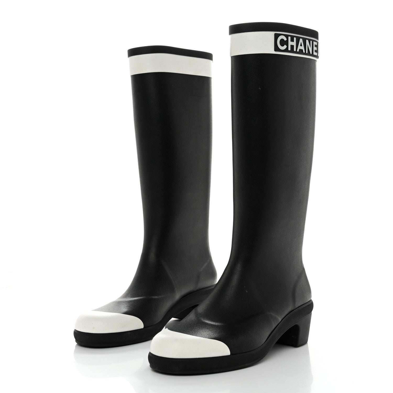 Chanel Rubber Logo Rain Boots 42 Black White 3 of 7