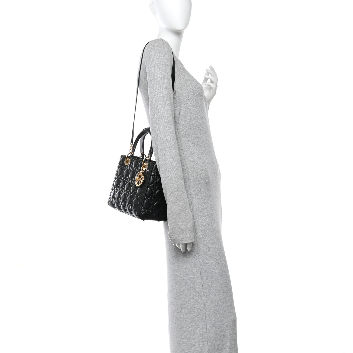 Christian Dior Lambskin Cannage Medium Lady Dior Black 2 of 10