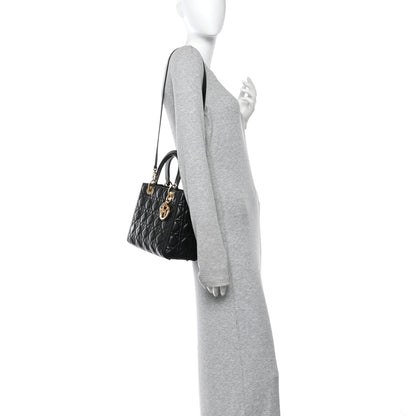 Christian Dior Lambskin Cannage Medium Lady Dior Black 2 of 10