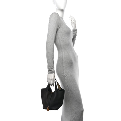 Hermes Taurillon Clemence Casaque Picotin Lock 18 PM Black Ebene Trench 2 of 11