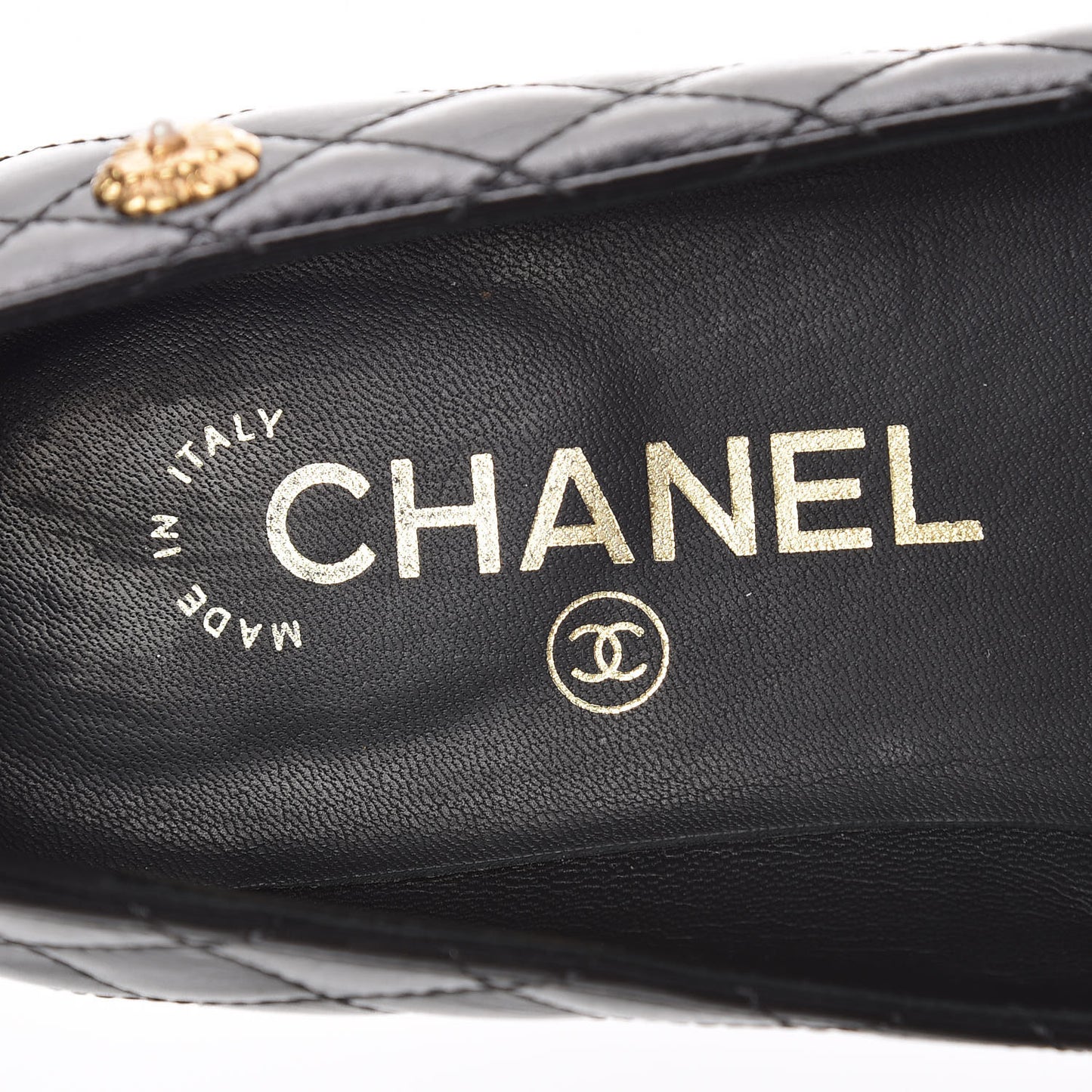 Aged Calfskin Quilted CC Cap Toe Ballerina Flats 37 Black
