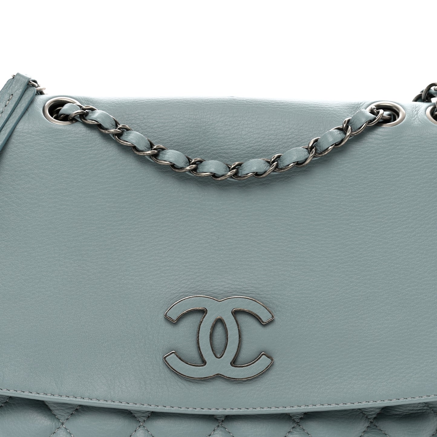 Distressed Calfskin Hamptons Flap Light Blue