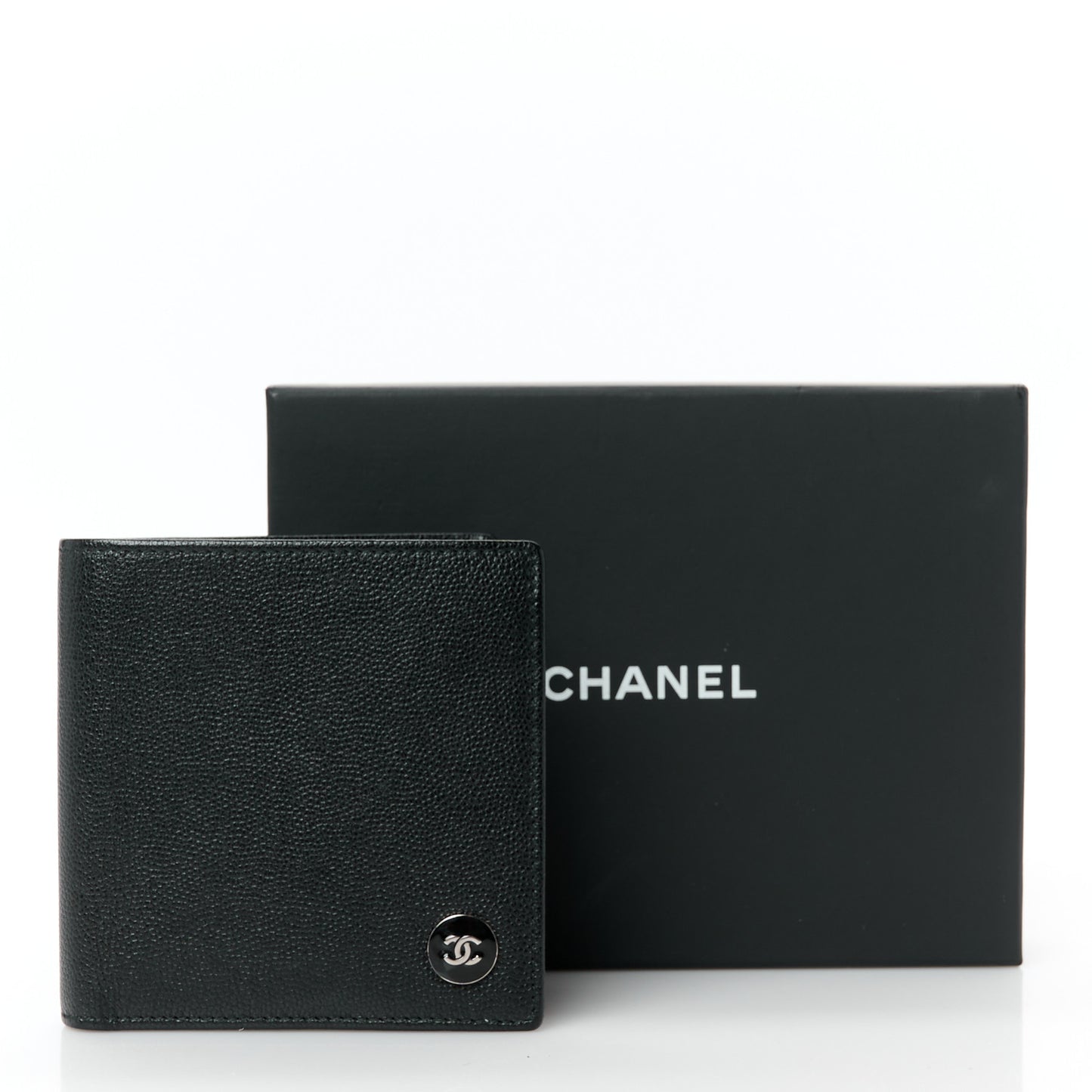 Caviar CC Button Bi-Fold Wallet Black