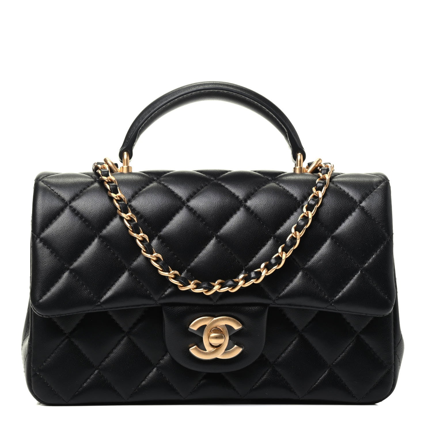 Chanel Lambskin Quilted Mini Top Handle Rectangular Flap Black 1 of 3