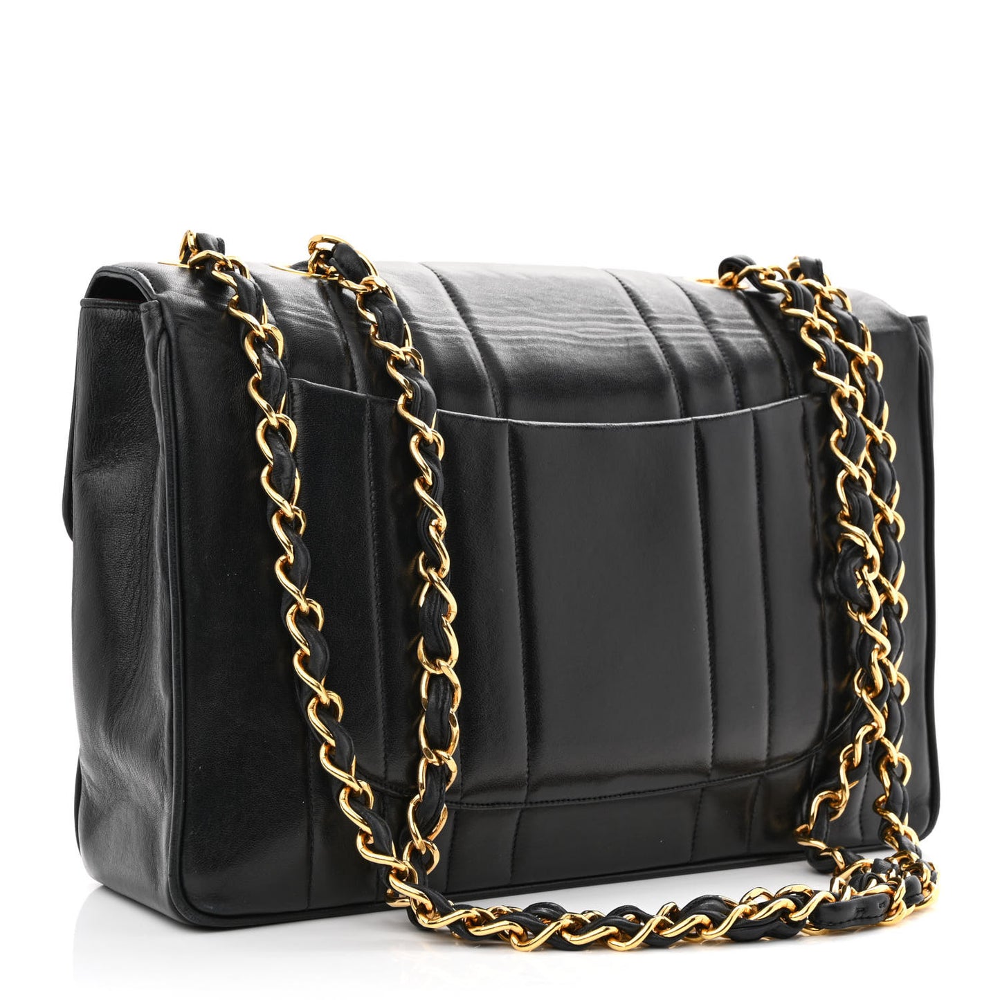 Lambskin Vertical Quilt Jumbo Single Flap Black