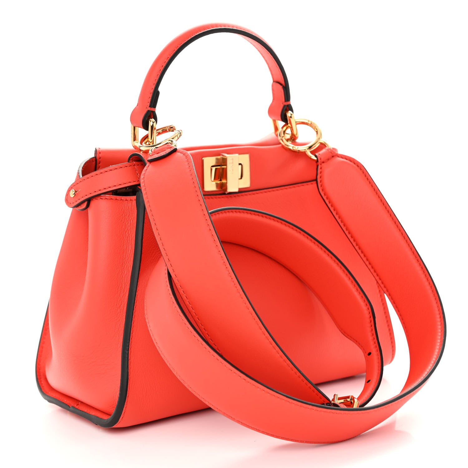 Fendi Vitello Seta Suede FF Mini Peekaboo Iconic Satchel Tulipano Miele Moro 3 of 10
