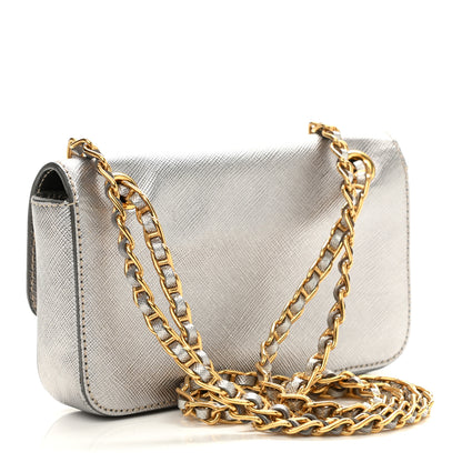 Prada Saffiano Lux Chain Shoulder Bag Argento 3 of 17