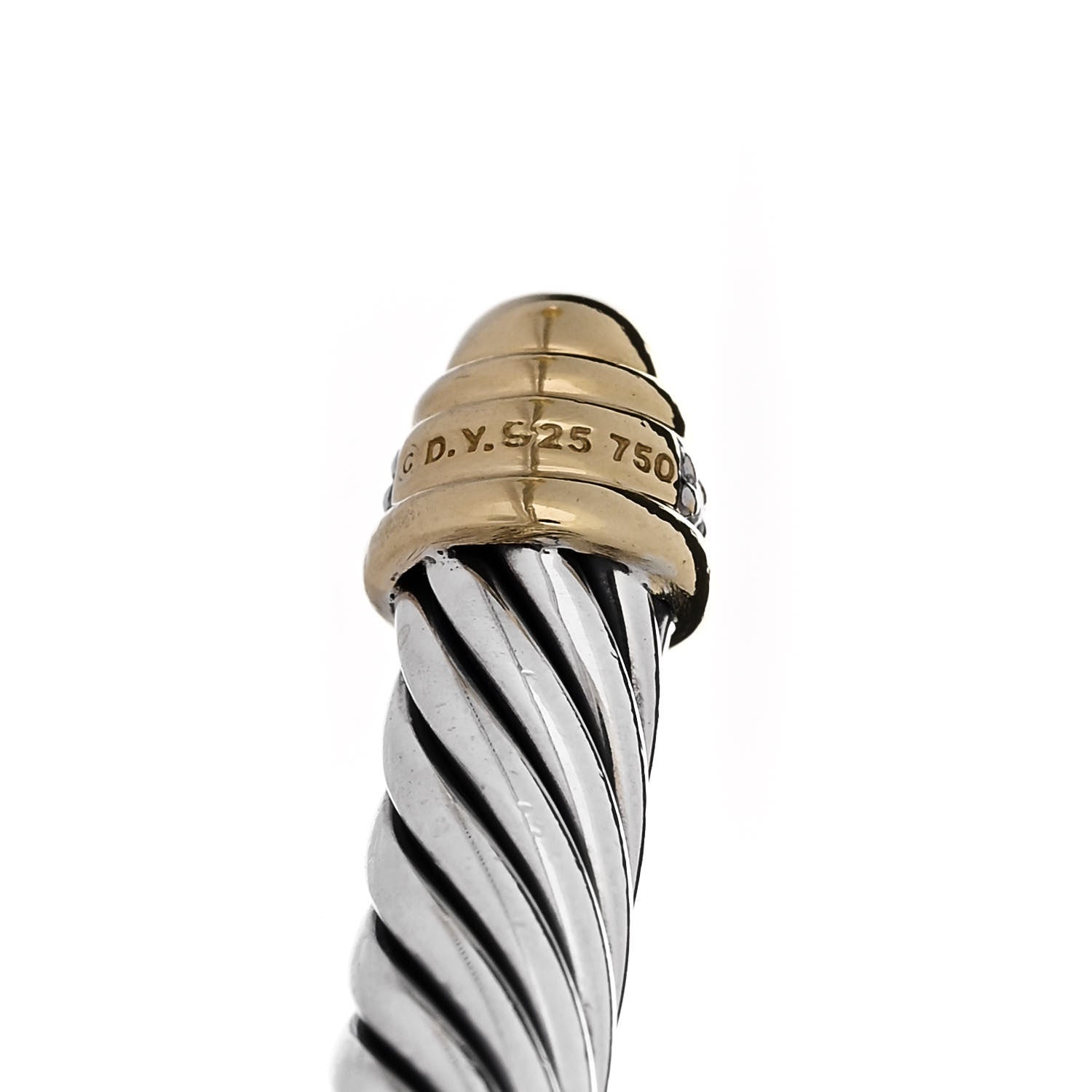 David Yurman Sterling Silver 18K Yellow Gold Diamond 5mm Cable Classics Bracelet 3 of 3