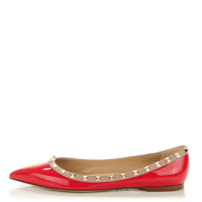 Valentino Garavani Patent Nappa Rockstud Ballerina Flats 39.5 Rosso Valentino Poudre 1 of 7