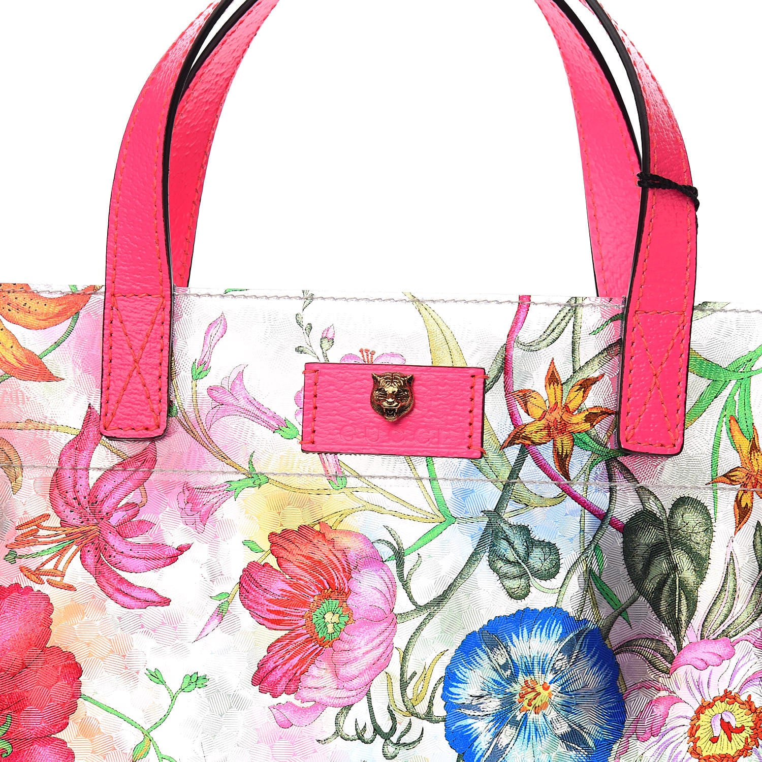 Gucci Calfskin Textured Vinyl Print Flora Tote Fluorescent Fuchsia 10 of 10