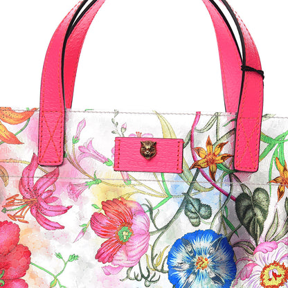 Gucci Calfskin Textured Vinyl Print Flora Tote Fluorescent Fuchsia 10 of 10