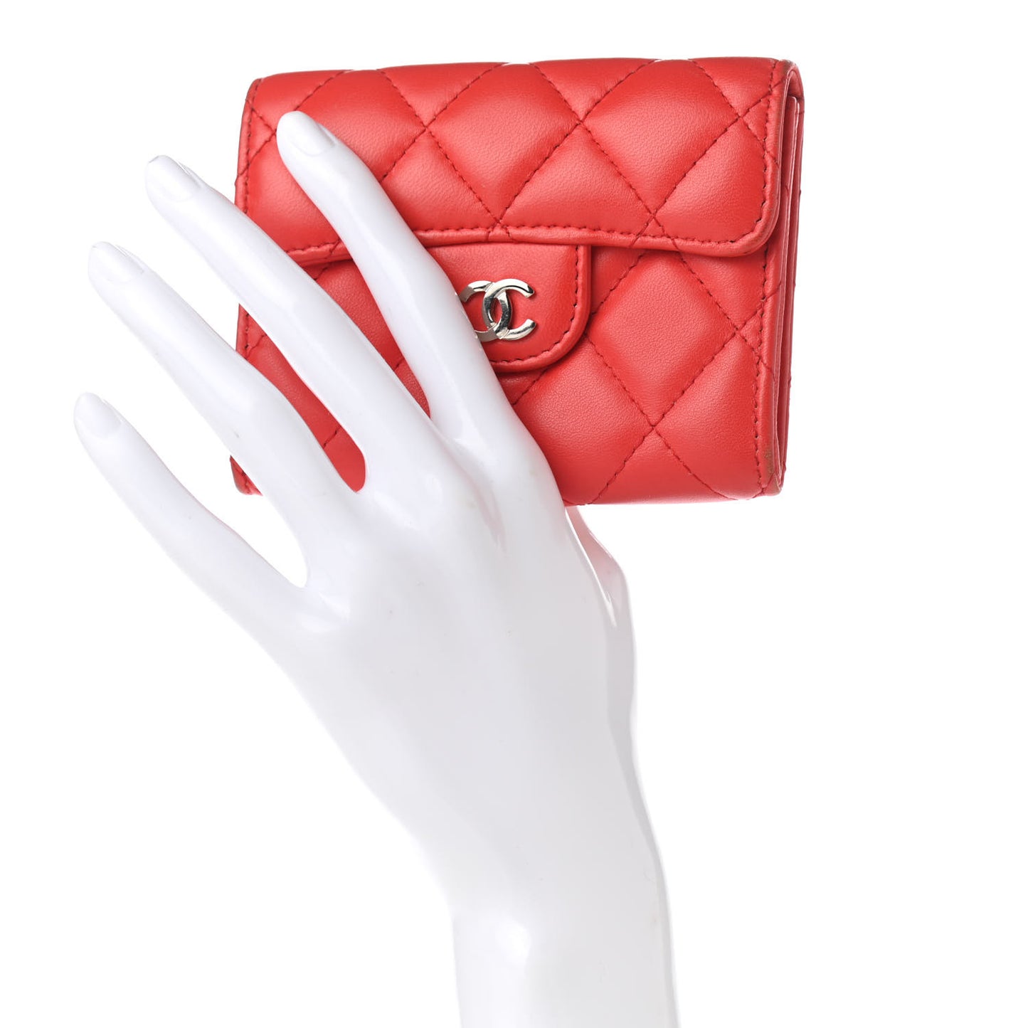 Lambskin Quilted Flap Card Holder Wallet Red