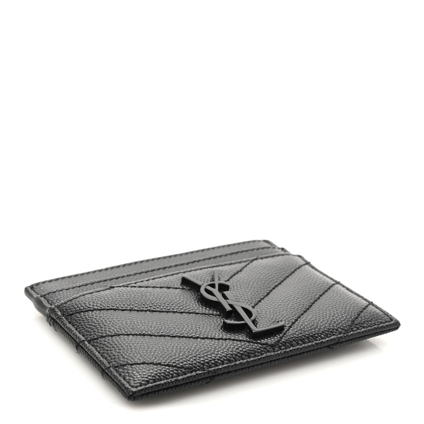 Grain De Poudre Matelasse Chevron Monochrome Monogram Credit Card Case Black
