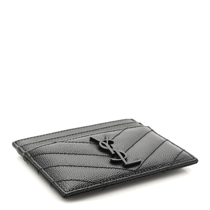 Saint Laurent Grain De Poudre Matelasse Chevron Monochrome Monogram Credit Card Case Black 4 of 8