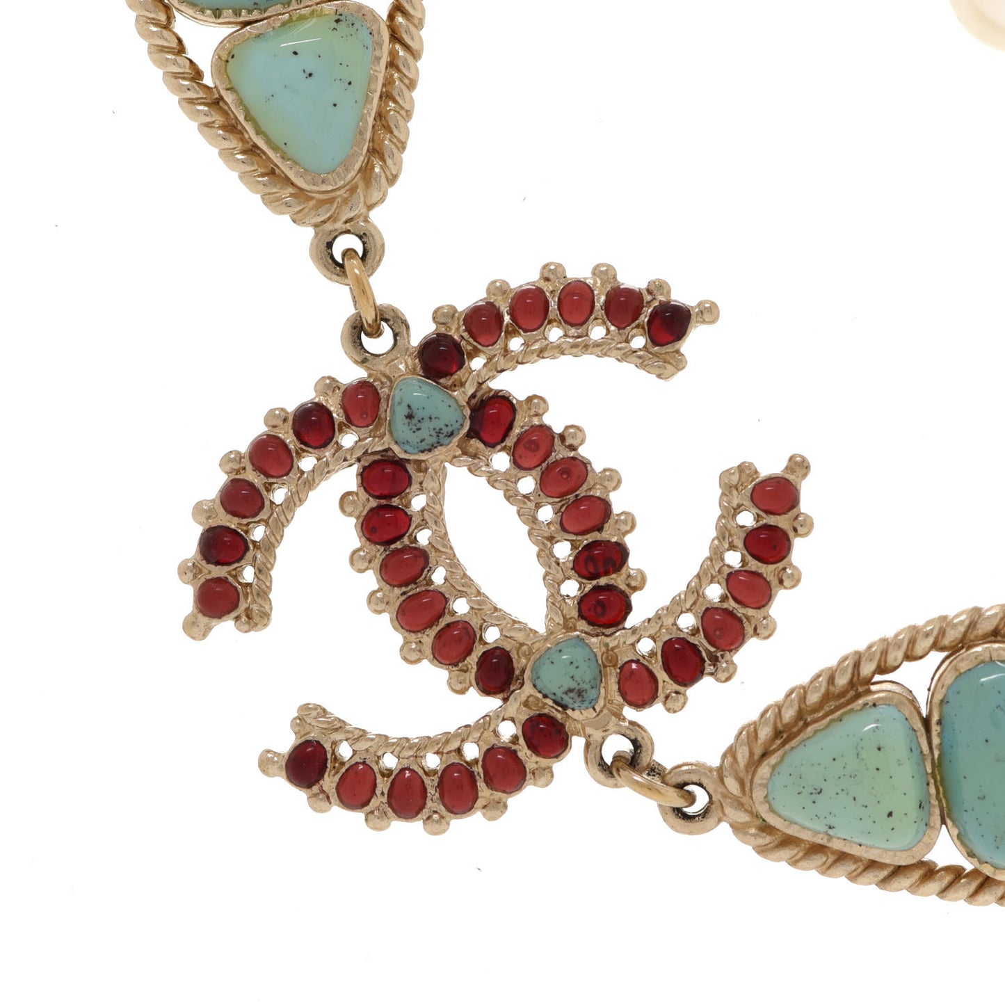 Pearl Gripoix CC Long Strand Necklace Turquoise Burgundy