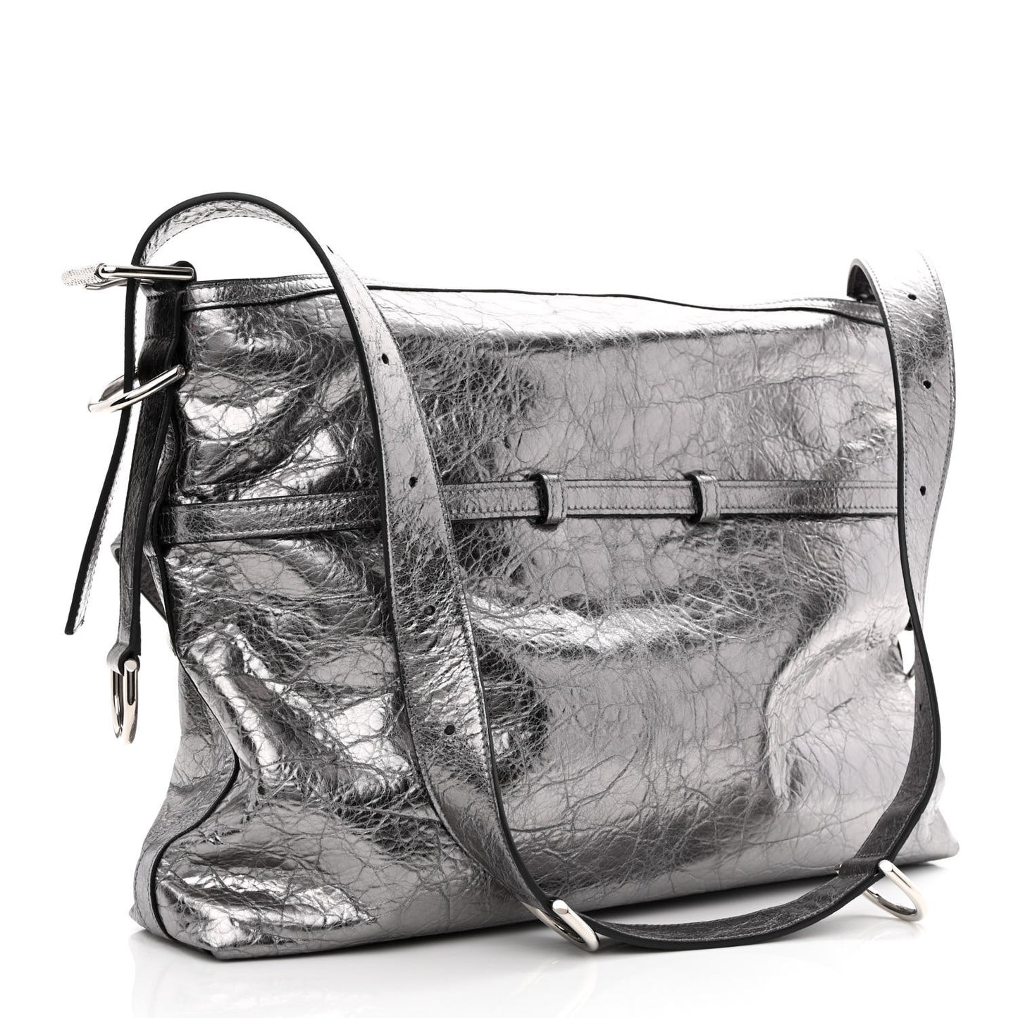 Metallic Calfskin Medium Voyou Bag Silver
