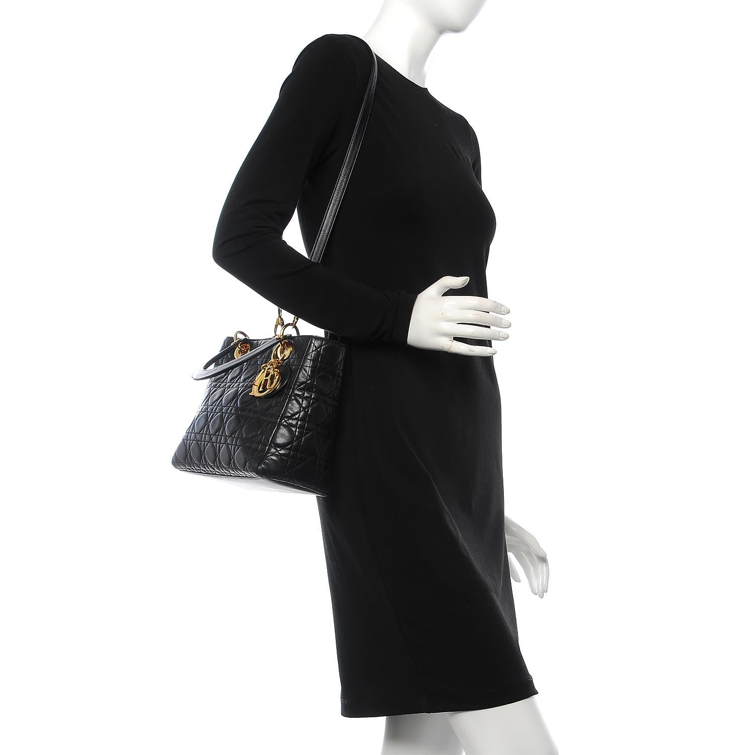 Christian Dior Lambskin Cannage Medium Lady Dior Black 2 of 13