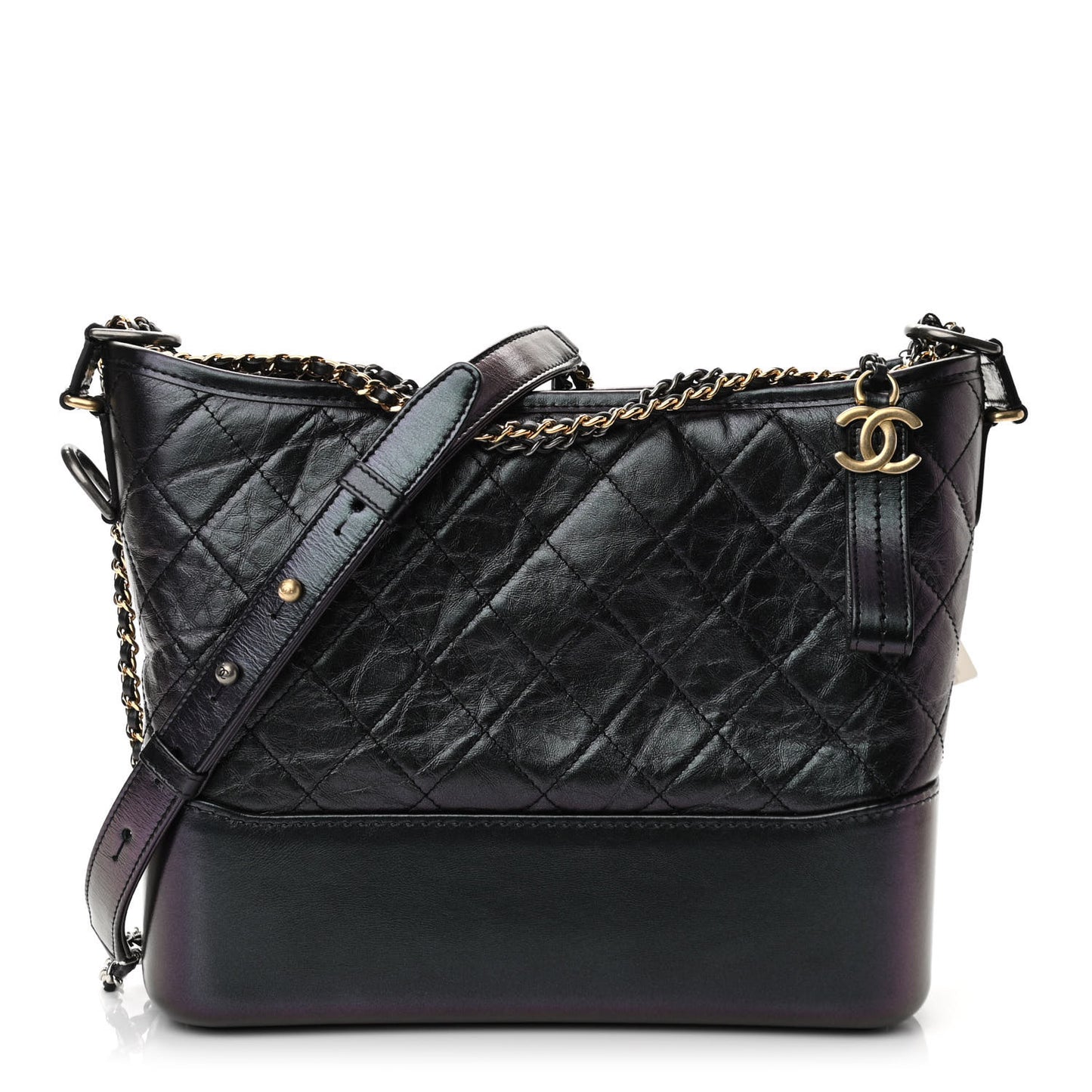 Iridescent Aged Calfskin Quilted Medium Gabrielle Hobo Black