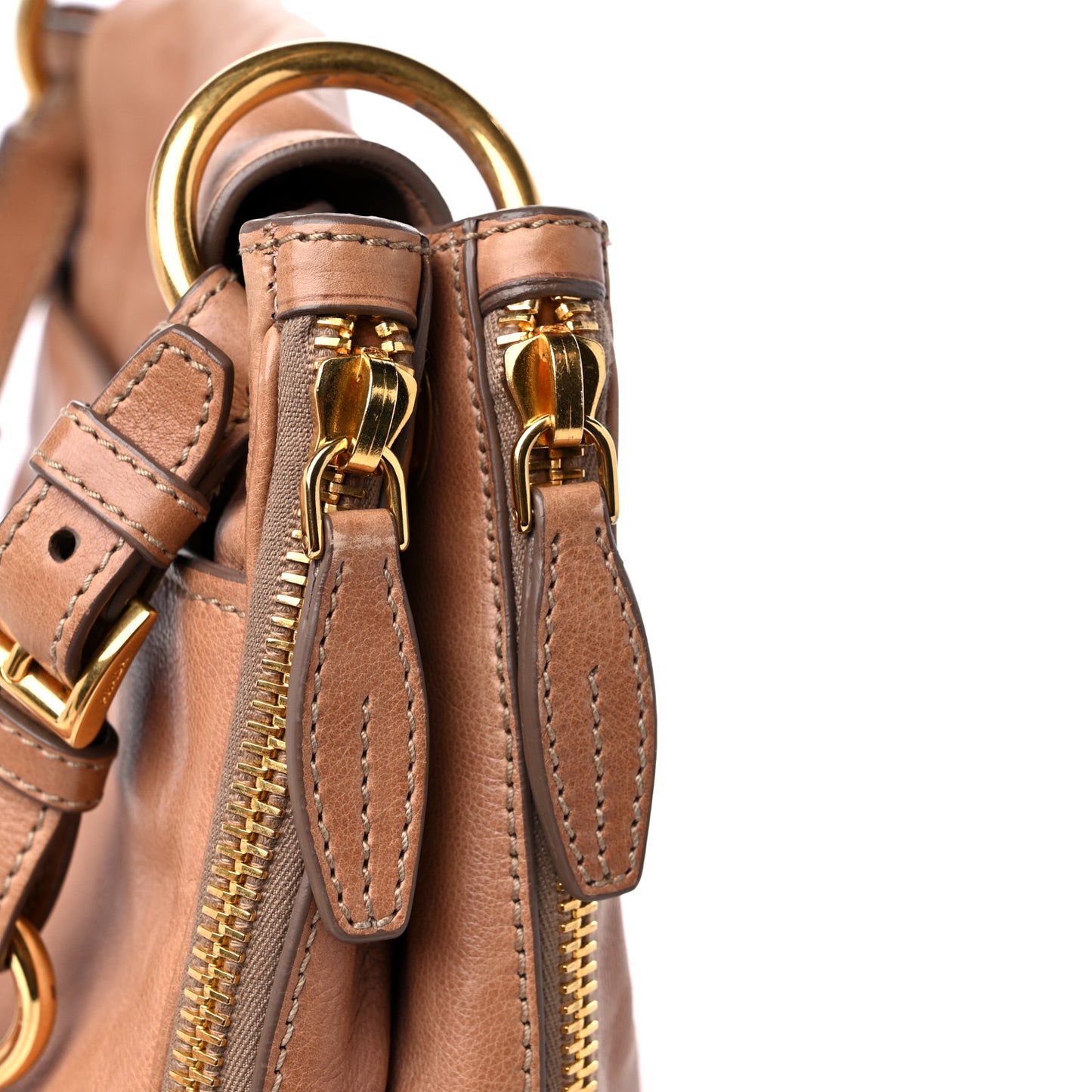 Glace Calf Zippers Shoulder Bag Naturale
