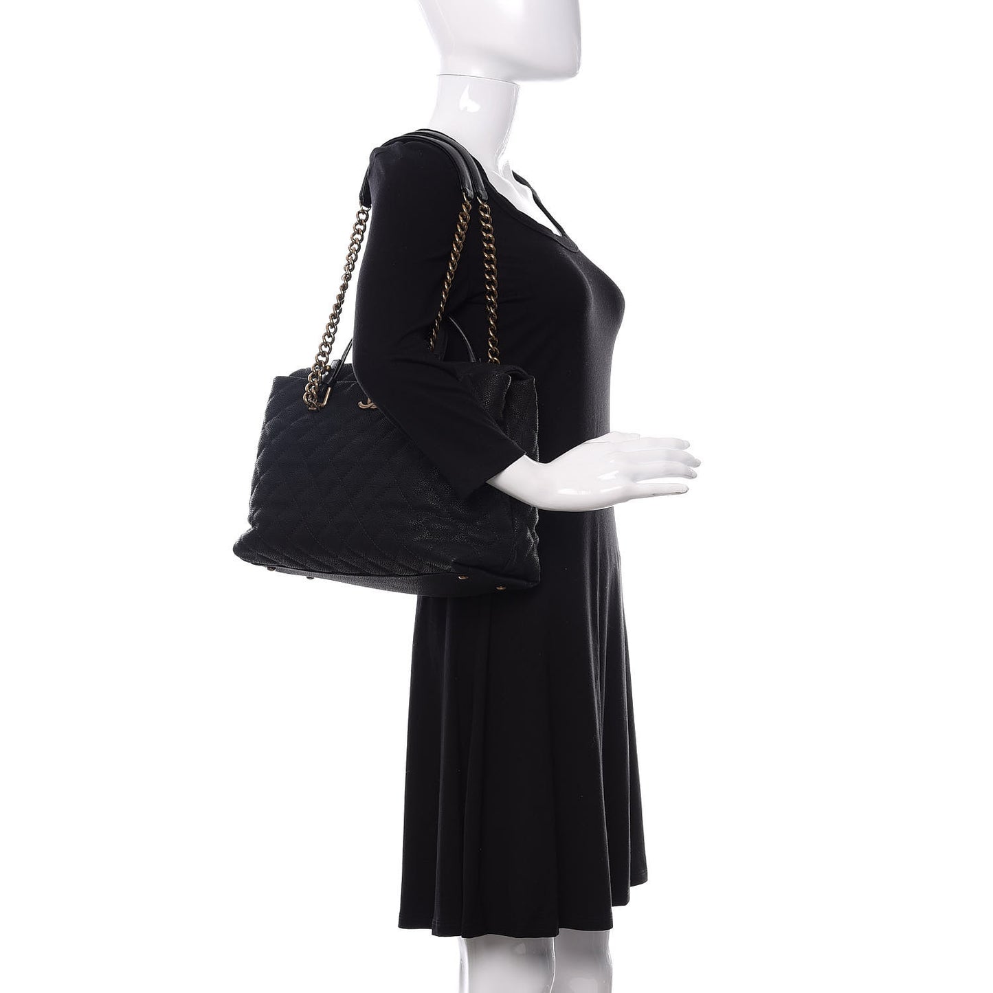 Iridescent Caviar Chic Quilt Tote Black