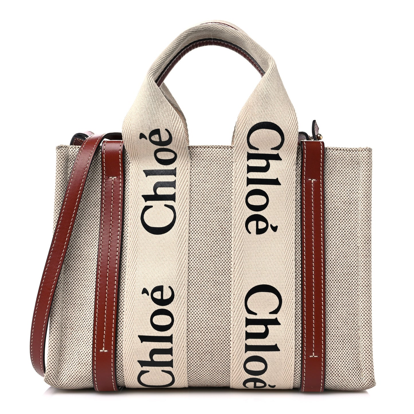 Cotton Calfskin Small Woody Ribbon Tote With Strap White Brown