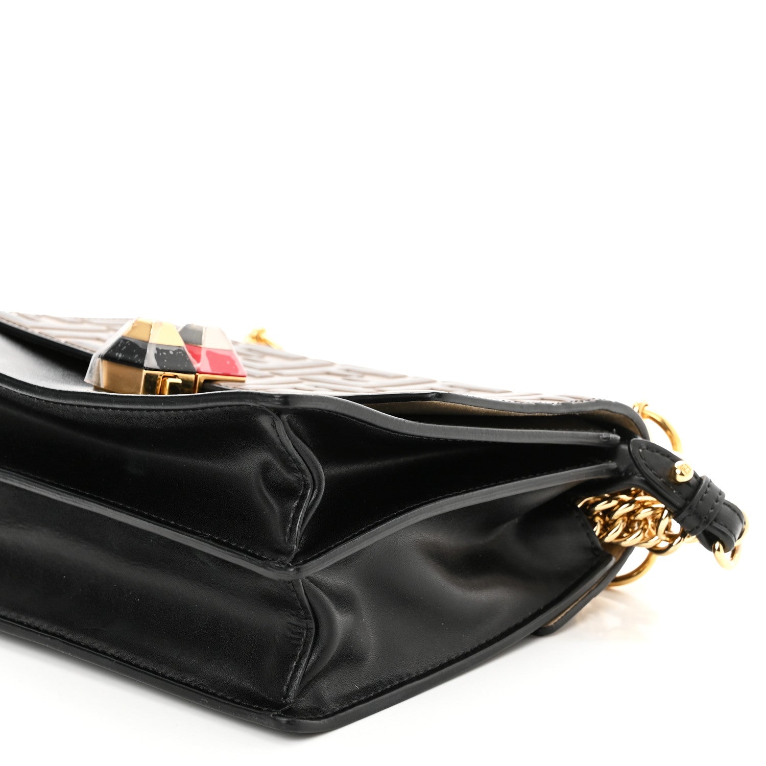 Fendi Vitello Liberty Bi-Color FF 1974 Embossed Small Kan I Shoulder Bag Black Maya 10 of 10