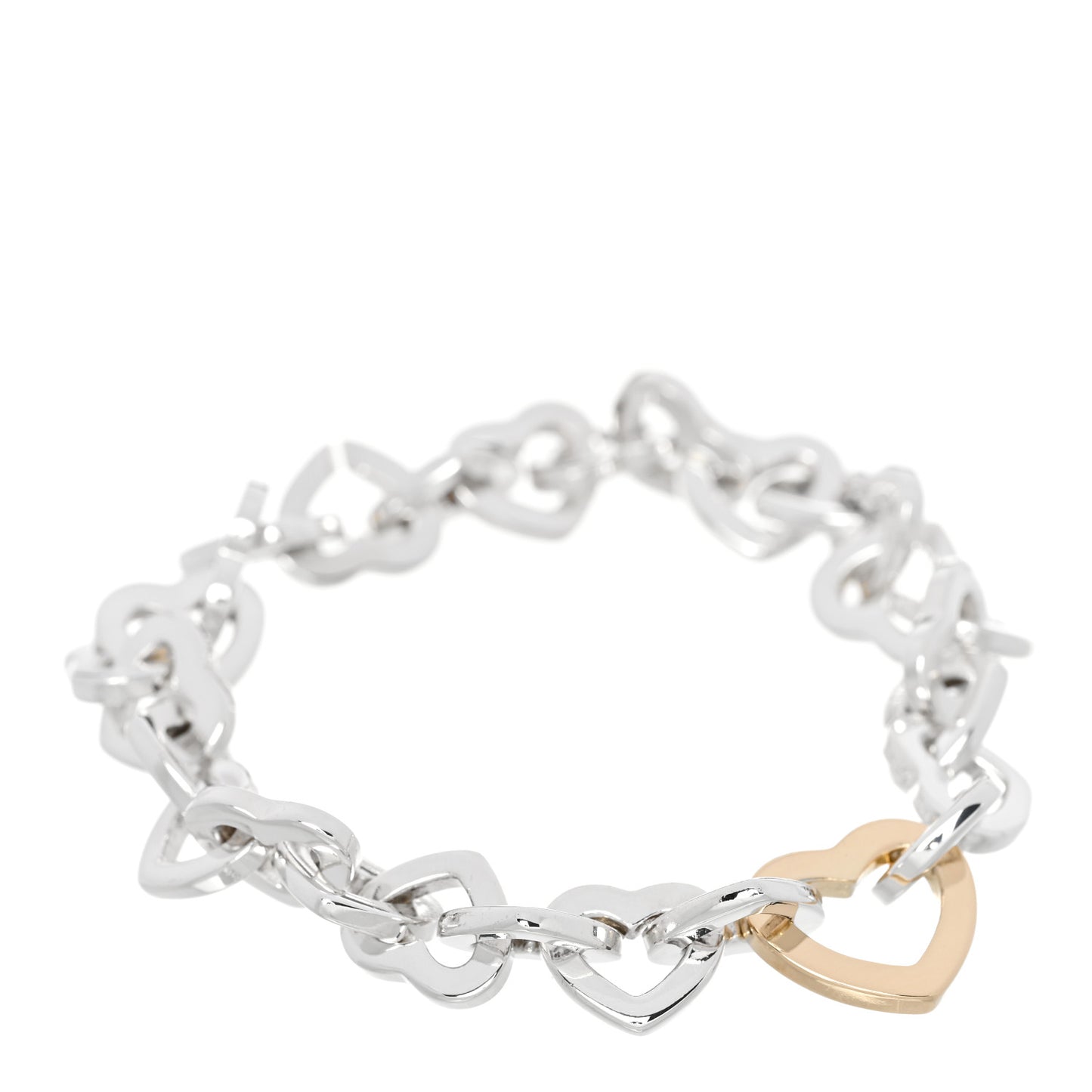 Sterling Silver 18K Yellow Gold Heart Links Bracelet