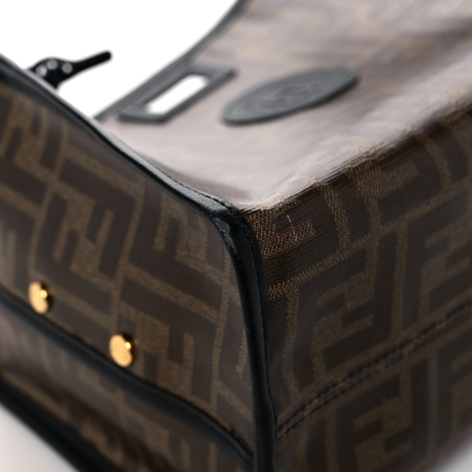Fendi Glazed Fabric Vitello Century FF 1974 Stamp Patch Mini Peekaboo Defender Cover Mogano Panna Black 9 of 12