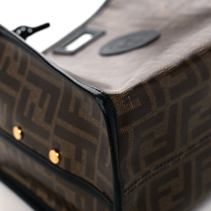 Fendi Glazed Fabric Vitello Century FF 1974 Stamp Patch Mini Peekaboo Defender Cover Mogano Panna Black 9 of 12