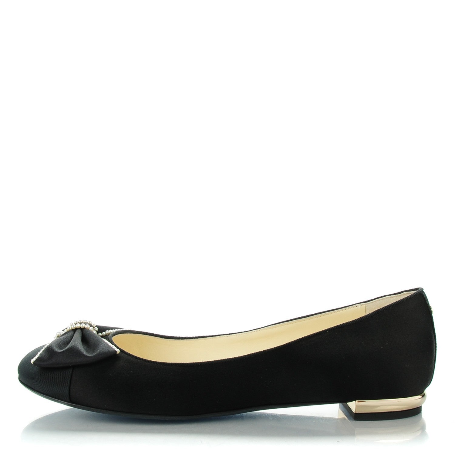 Chanel Satin Pearl Bow Ballerina Flats 41 Black 1 of 9