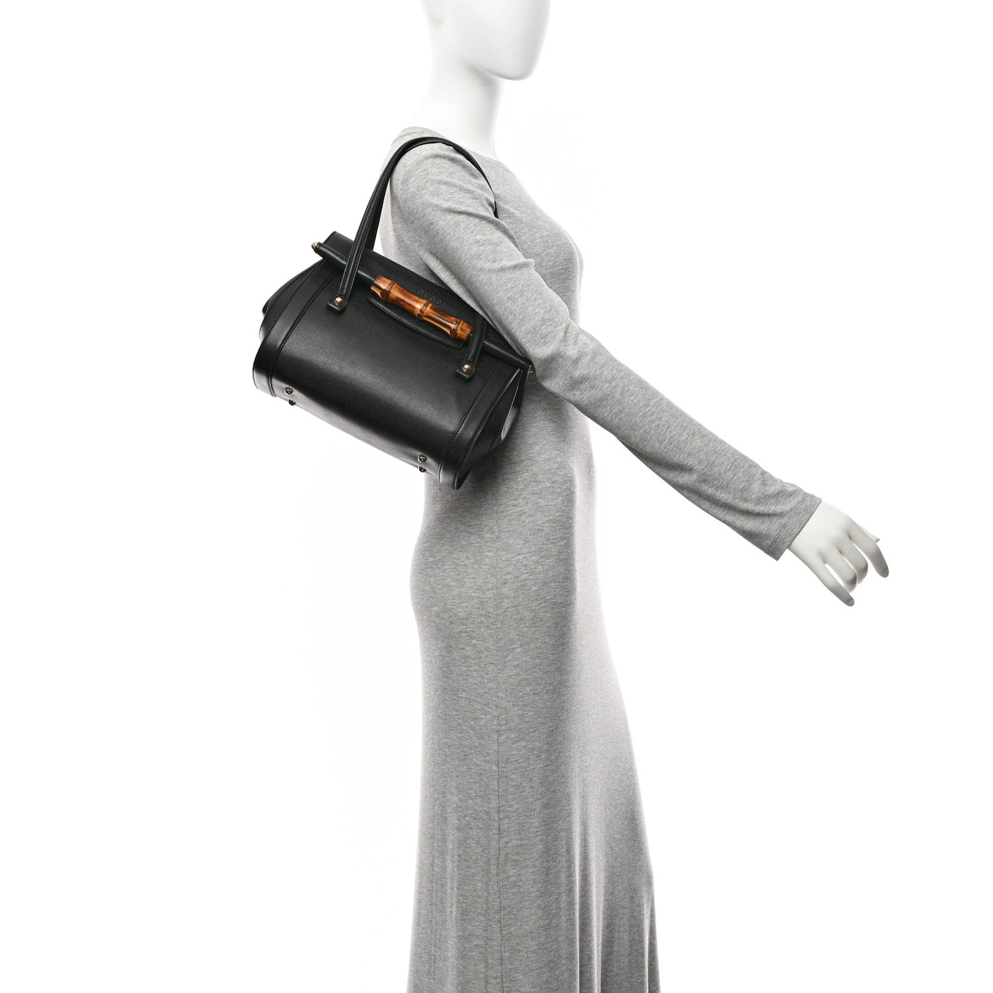 Calfskin Bamboo Bullet Top Handle Bag Black