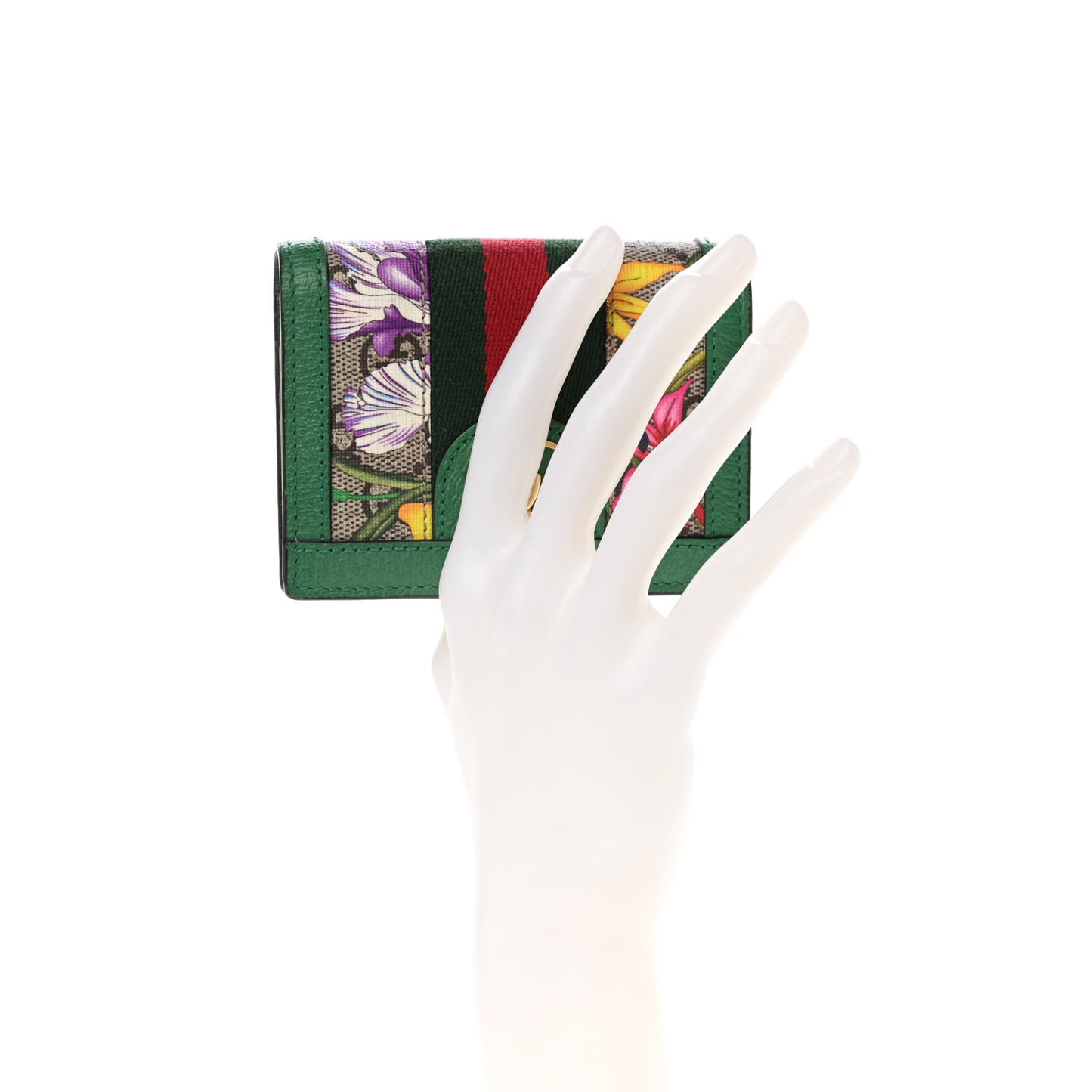 GG Supreme Monogram Flora Web Ophidia Card Case Green