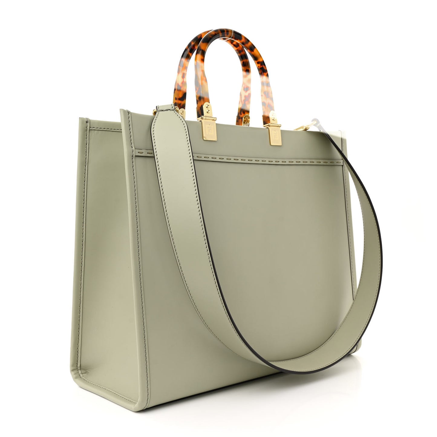 Vitello King Plexiglass Logo Embossed Medium Fendi Sunshine Shopper Tote Green Tea